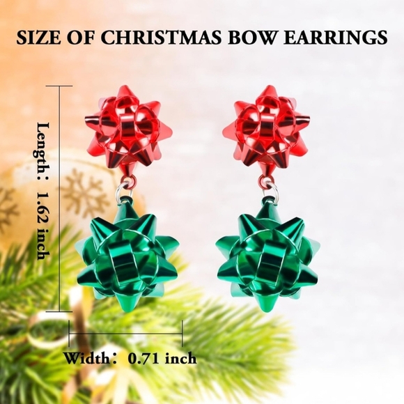 Festive Red and Green Christmas Bow Earrings - Picture 7 of 11